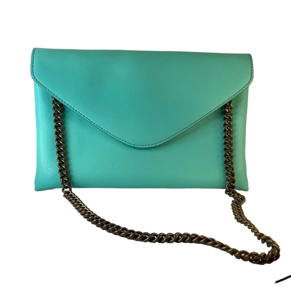 J. Crew Leather Tiffany Blue Envelope Clutch Handbag Purse